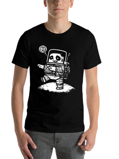 Robot Panda Brains Black Graphic Tee