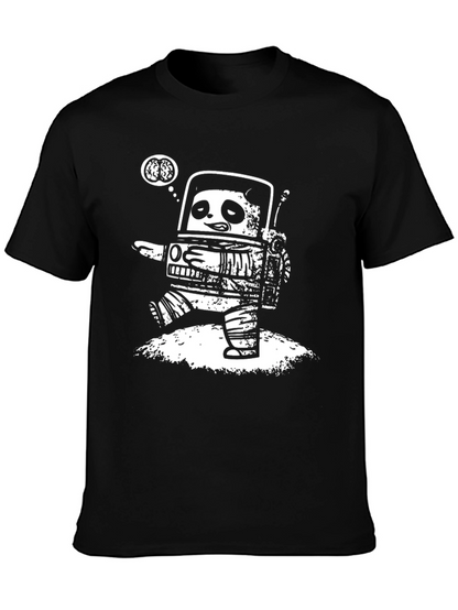 Robot Panda Brains Black Graphic Tee