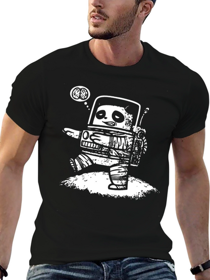 Robot Panda Brains Black Graphic Tee