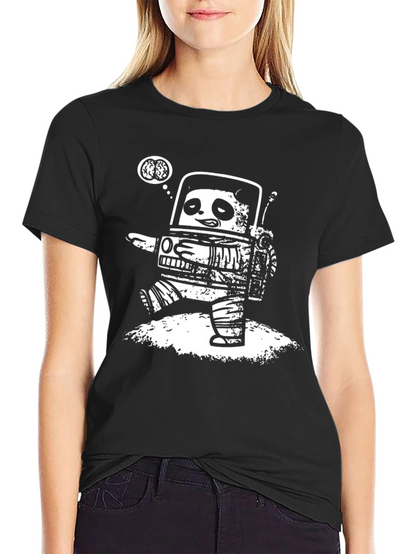 Robot Panda Brains Black Graphic Tee