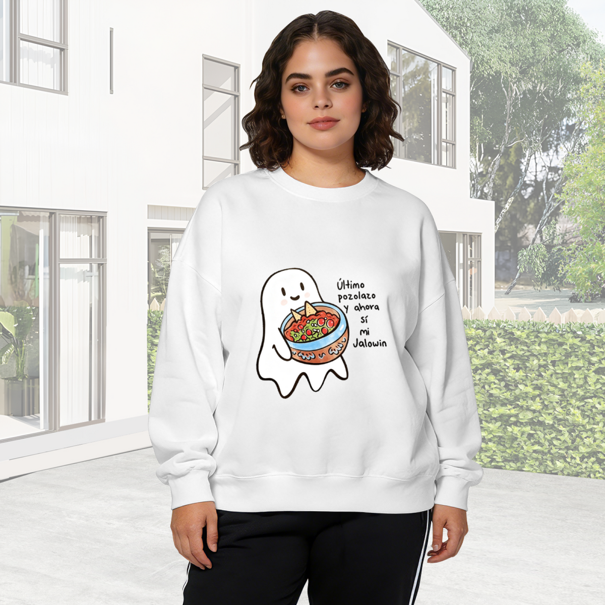Funny Mexican Halloween Ghost Pozole Lover Crewneck Sweatshirt
