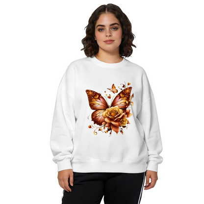 Warm Amber Butterfly & Golden Rose Crewneck Sweatshirt