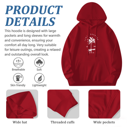Santa Barbara Palm Tree Retro Print Red Hoodie