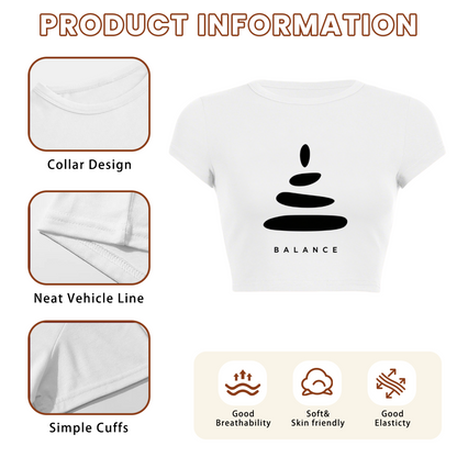 Balance Stacked Stone Minimalist White Zen Crop Top