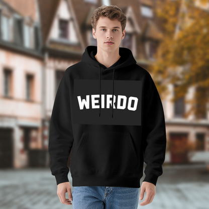 Bold WEIRDO Block Letter Black Hoodie, Edgy Cozy Streetwear Pullover