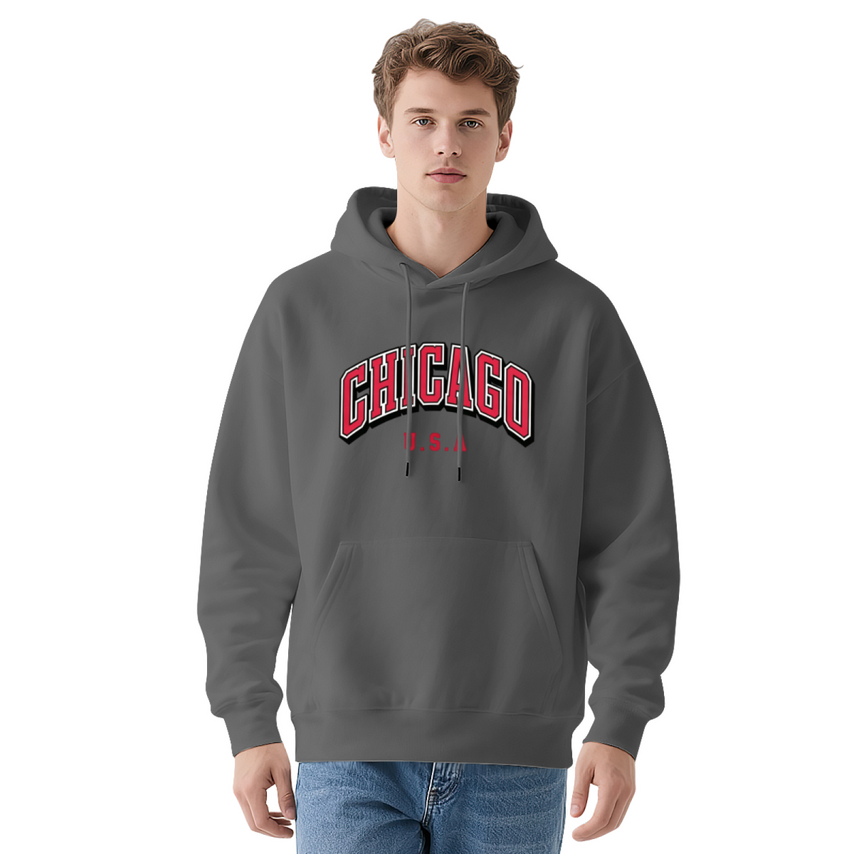 Retro Varsity Chicago USA Letter Pullover Hoodie