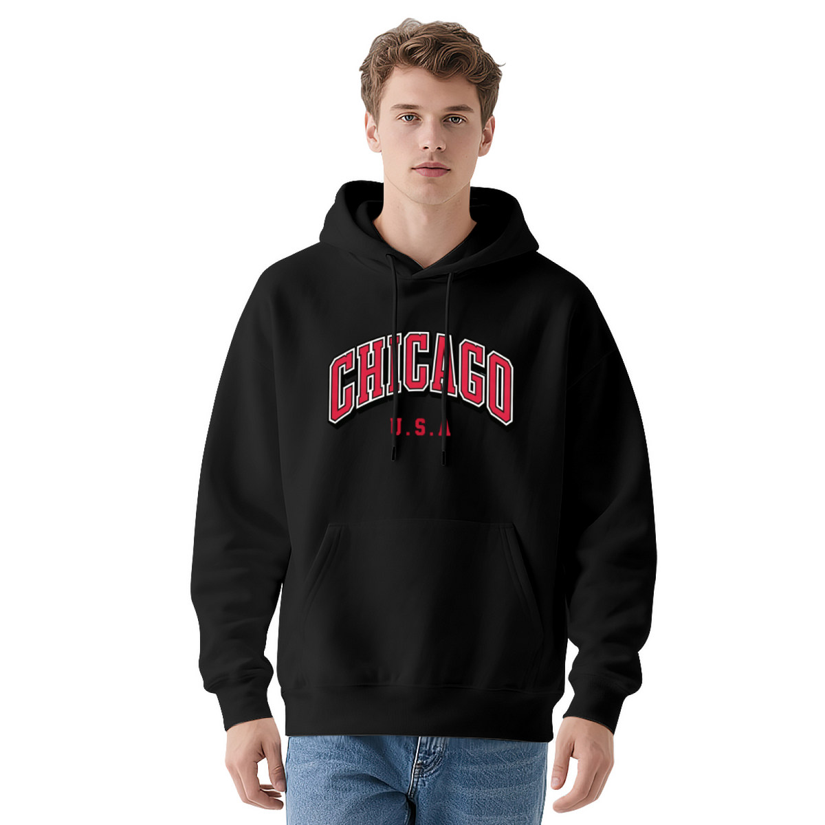 Retro Varsity Chicago USA Letter Pullover Hoodie