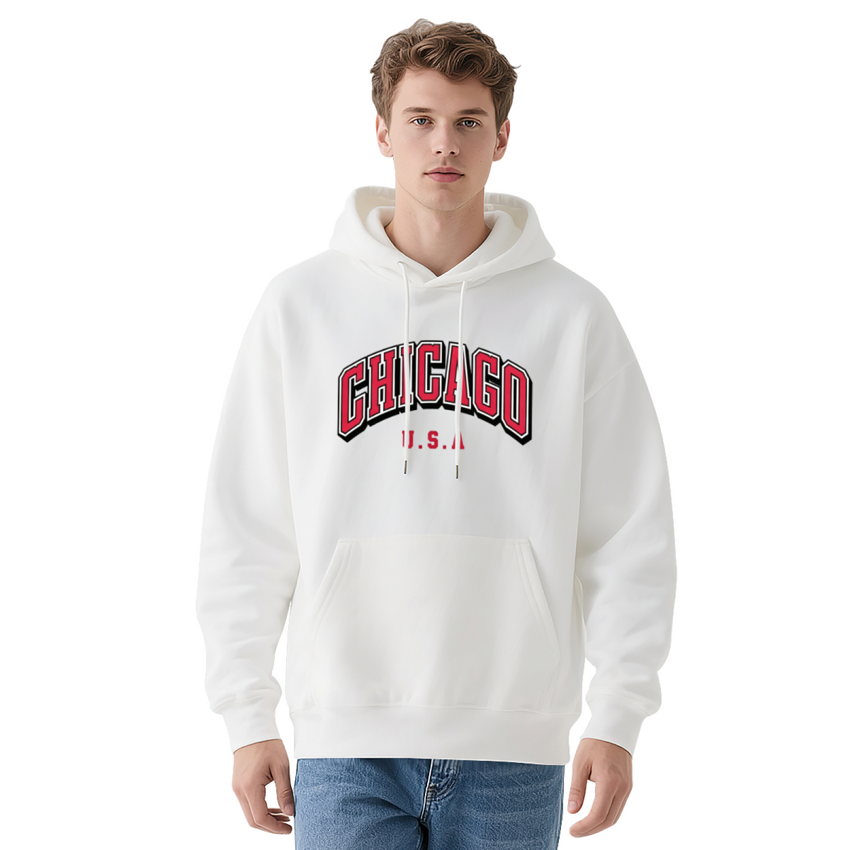 Retro Varsity Chicago USA Letter Pullover Hoodie