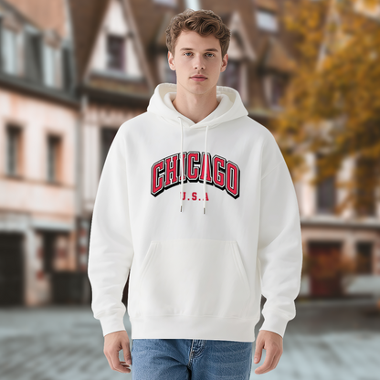 Retro Varsity Chicago USA Letter Pullover Hoodie
