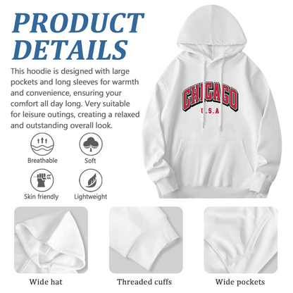 Retro Varsity Chicago USA Letter Pullover Hoodie