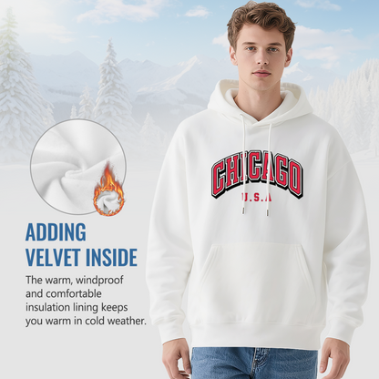 Retro Varsity Chicago USA Letter Pullover Hoodie
