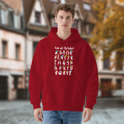 Cute Kids Animal ABC Alphabet Learning Hoodie, Soft Toddler Red Pullover