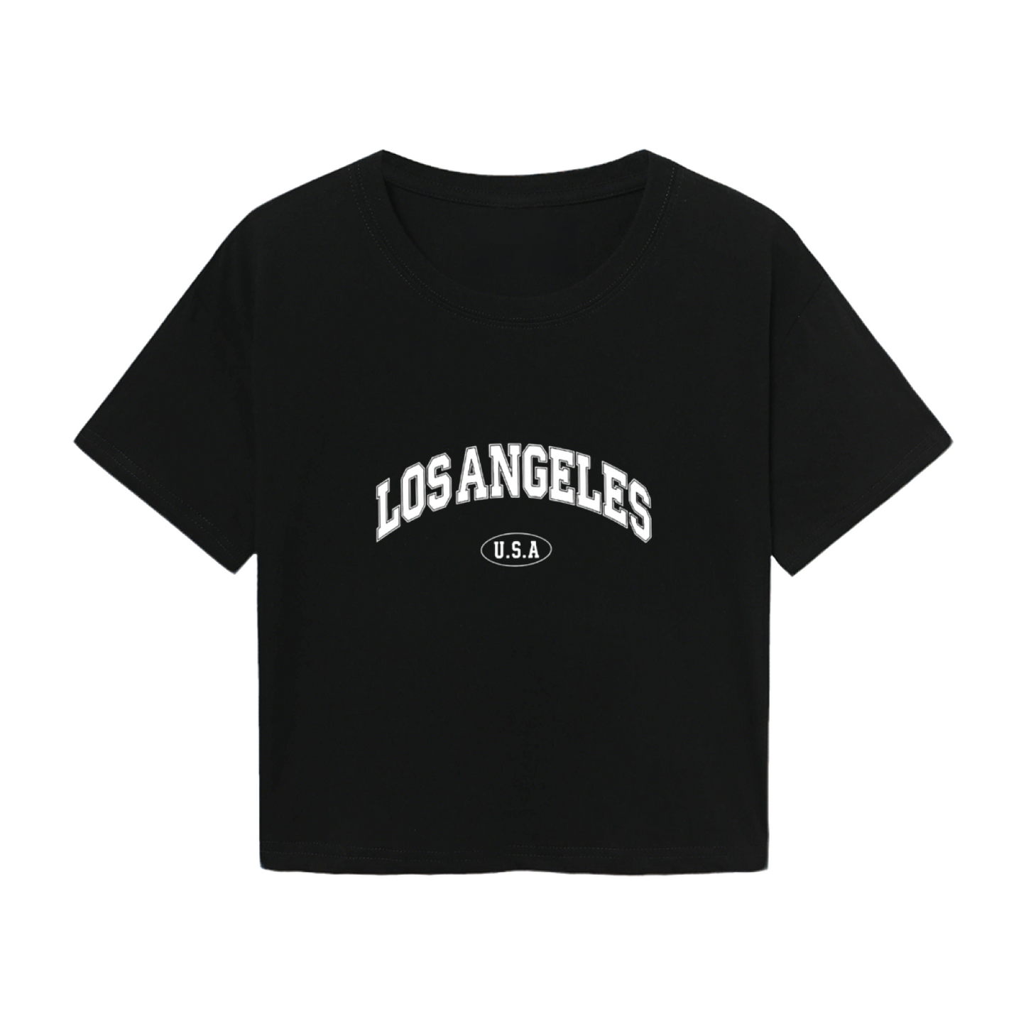 Los Angeles USA Classic Black Crop Top ¨C Retro American City Graphic Tee