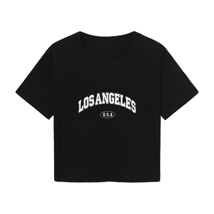 Los Angeles USA Classic Black Crop Top ¨C Retro American City Graphic Tee