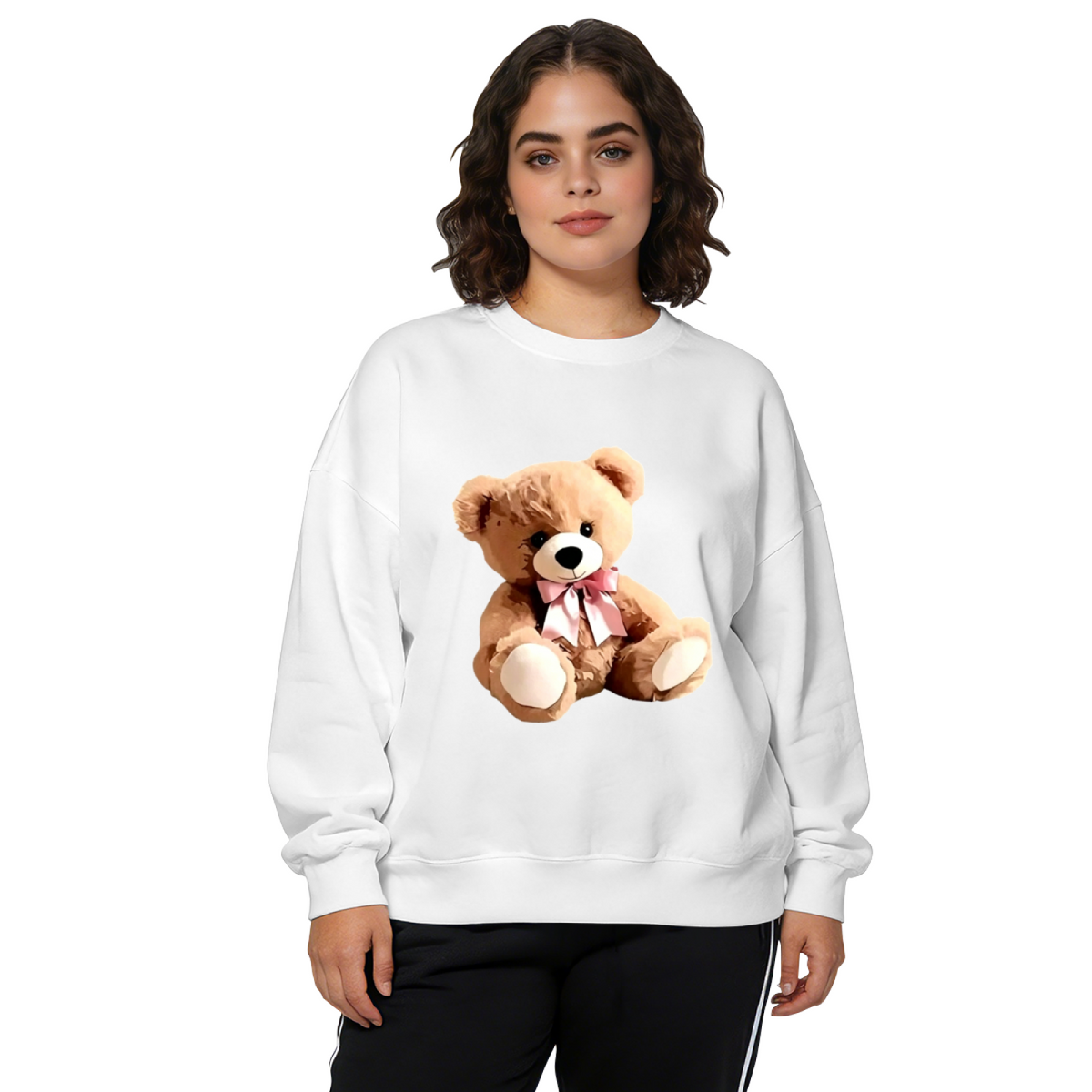 Cute Bow Teddy Bear Art Crewneck Sweatshirt