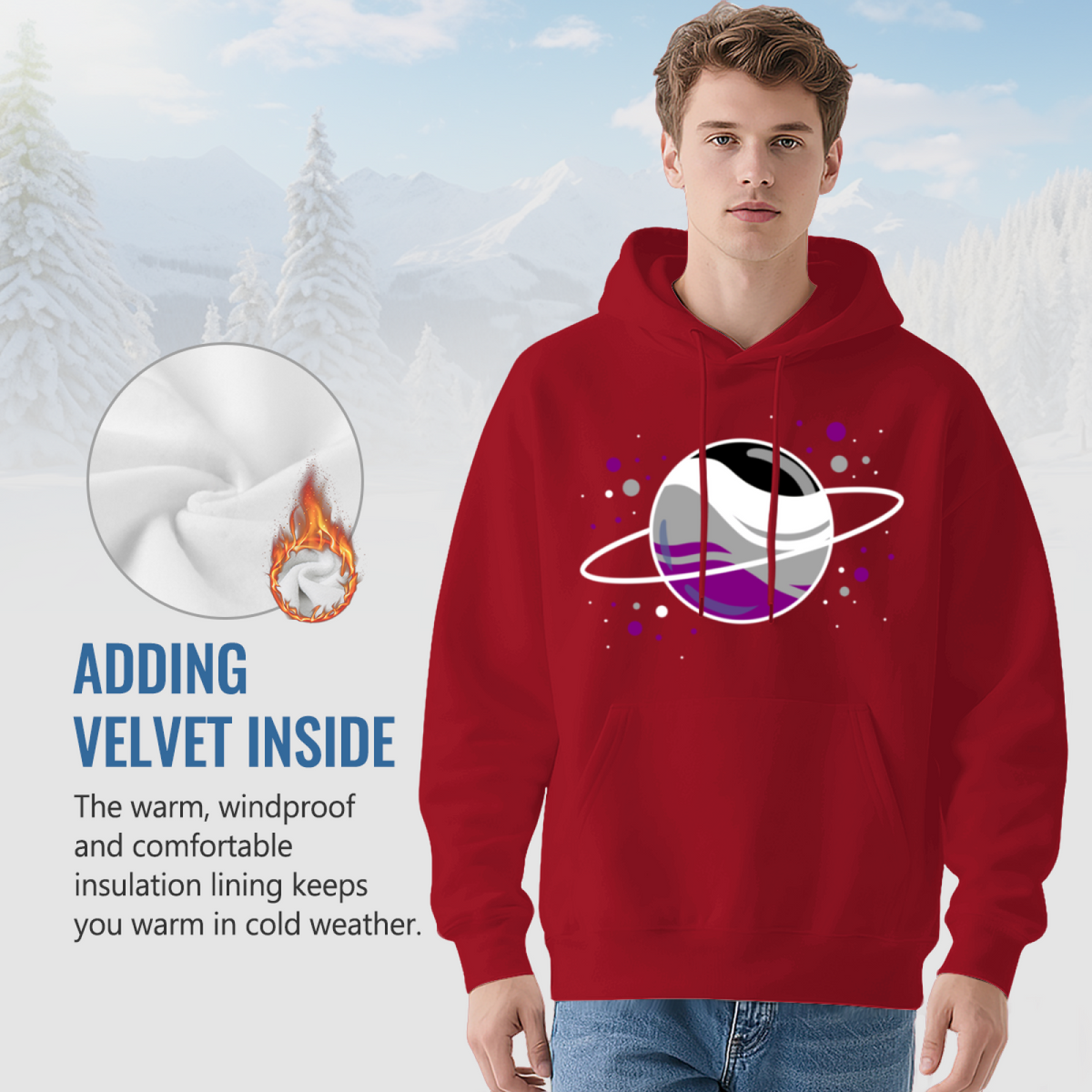 Stylish Asexual Ring Planet Red Hoodie, Pride Cozy Daily Sweatshirt