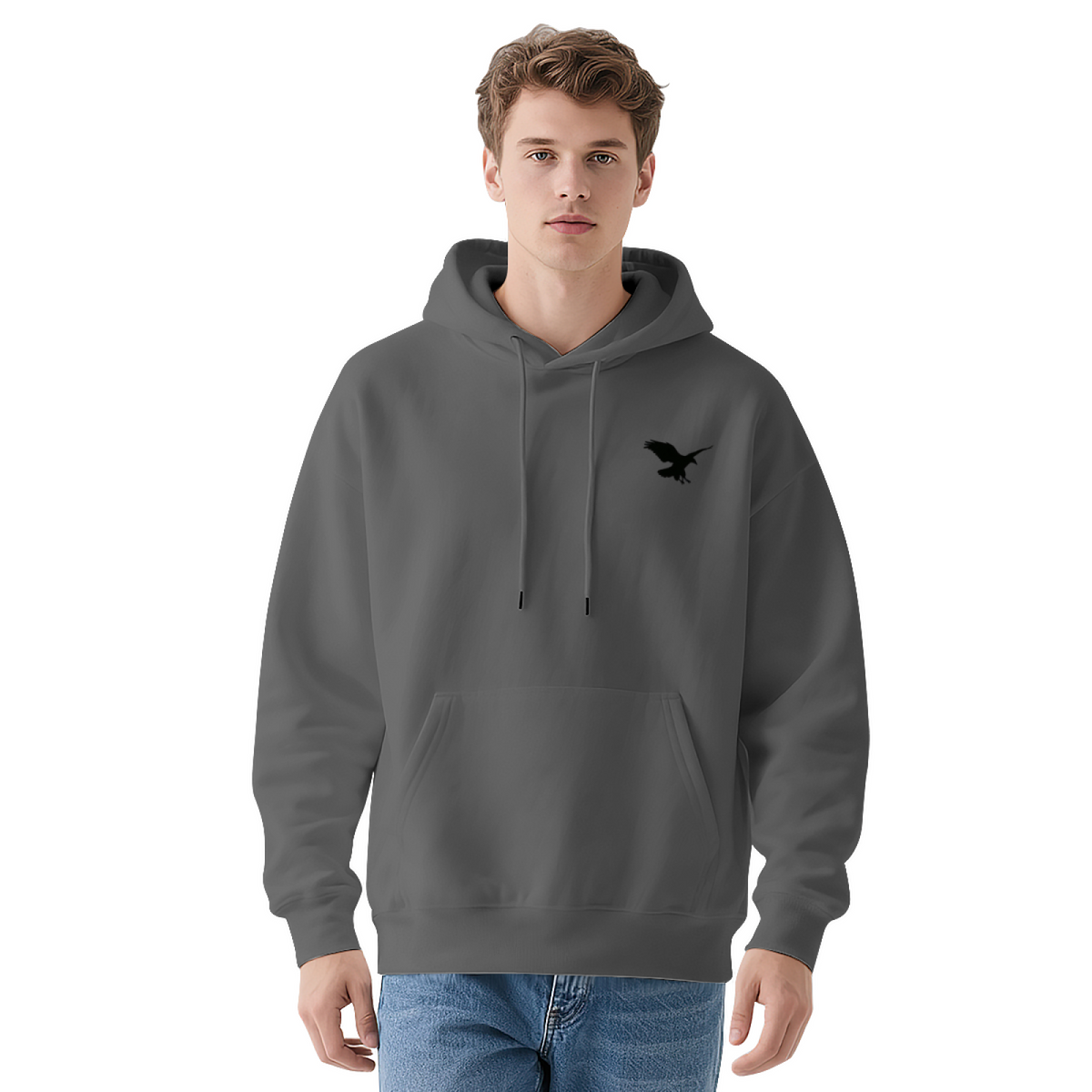 Small Flying Eagle Chest Print Street Hoodie