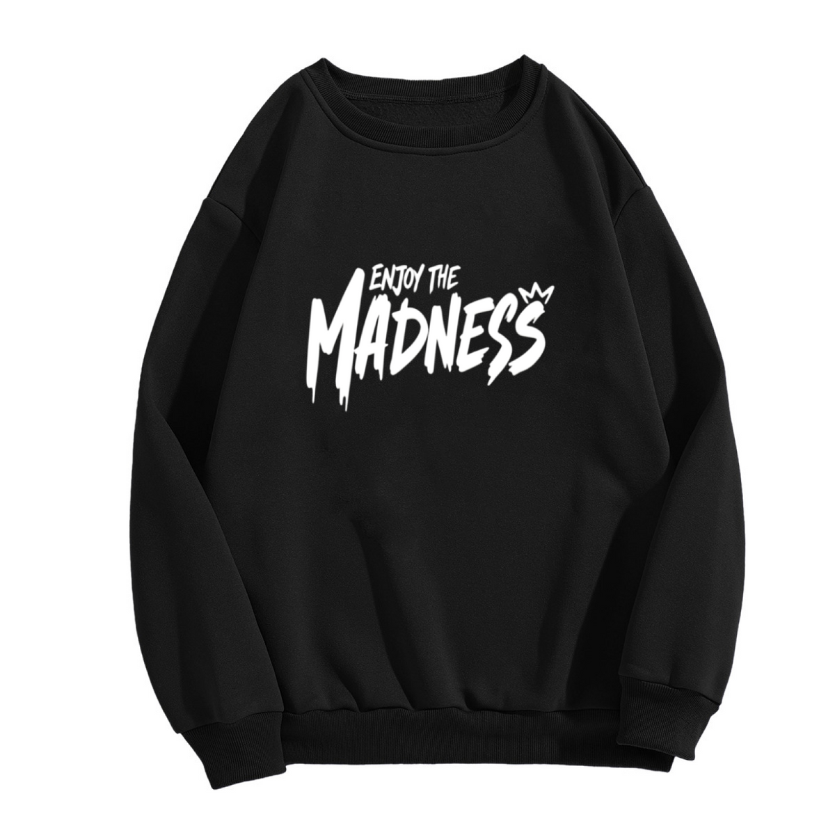 Edgy Enjoy The Madness Crown Graffiti Black Crewneck Sweatshirt