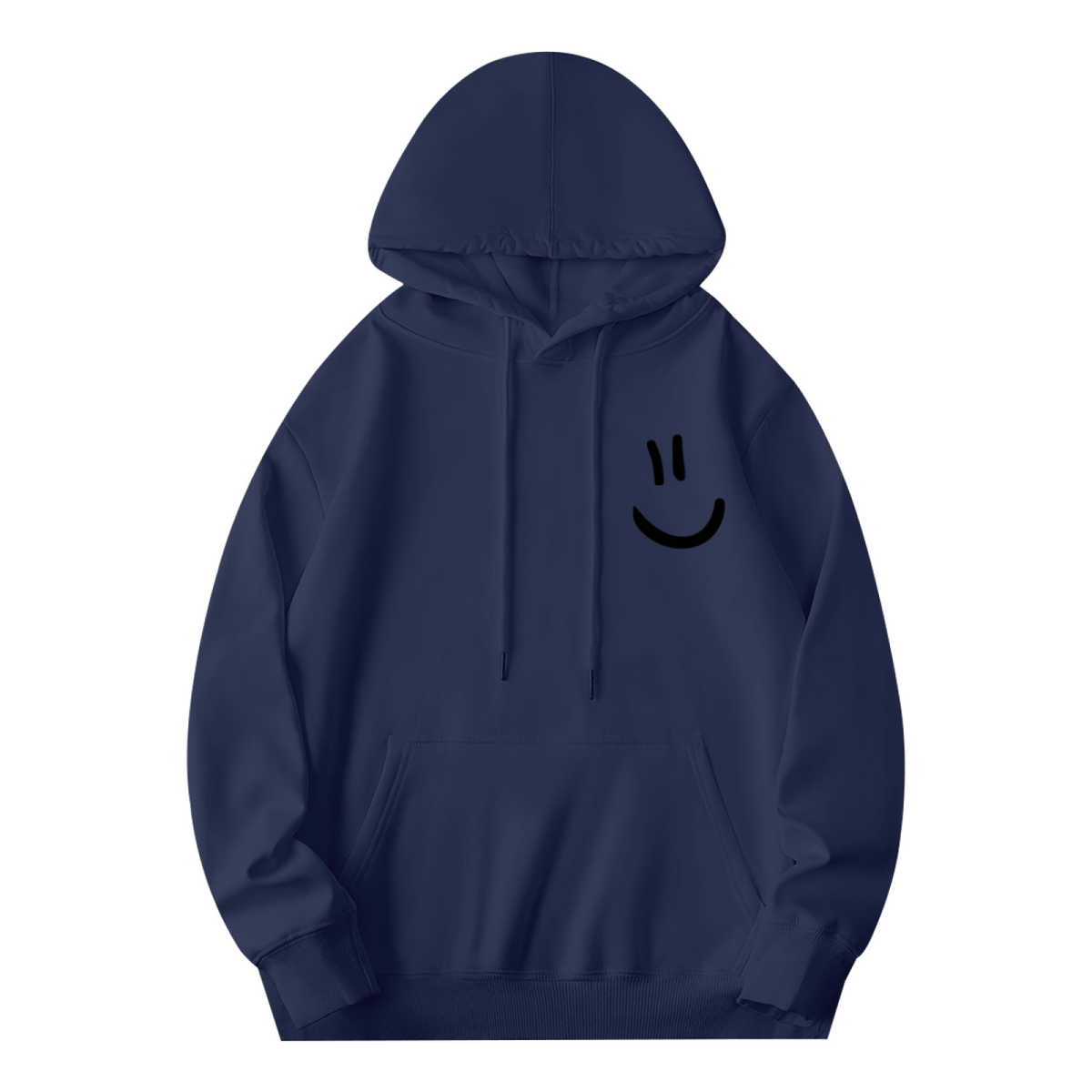 Minimalist Simple Smile Face Small Print Navy Hoodie