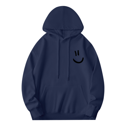 Minimalist Simple Smile Face Small Print Navy Hoodie