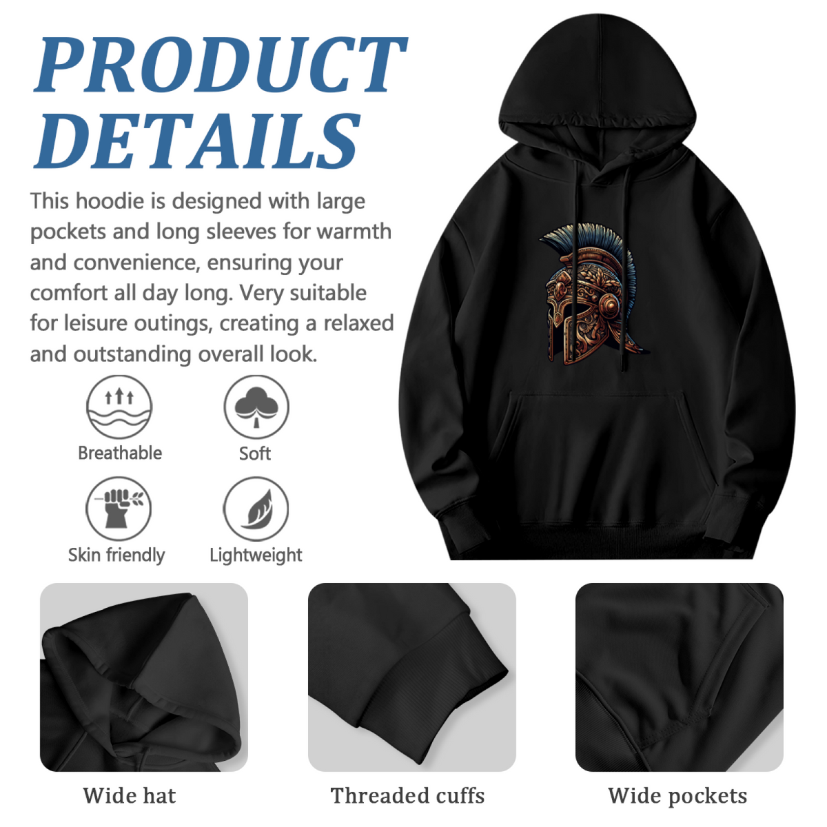 Vintage Roman Spartan Helmet Retro Graphic Hoodie, Men¡¯s Stylish Comfort Sweatshirt