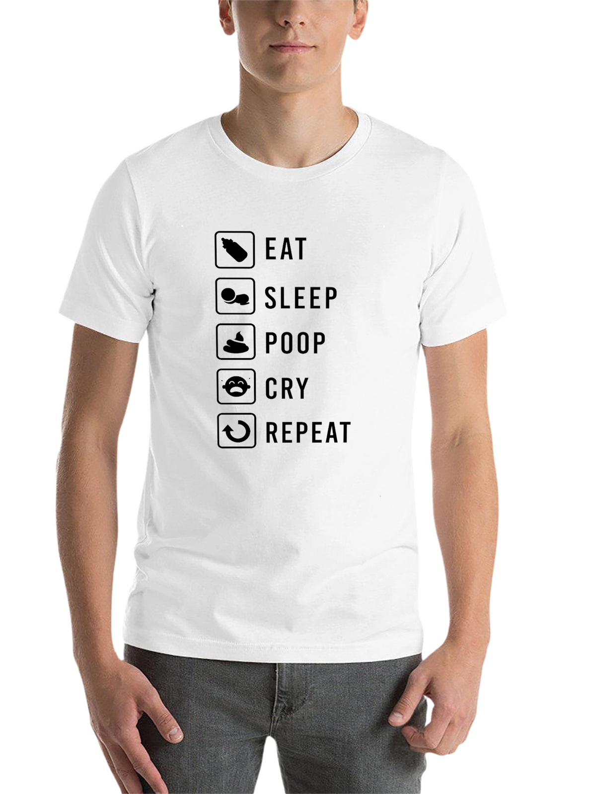 Eat Sleep Poop Cry Repeat Black Graphic T-Shirt