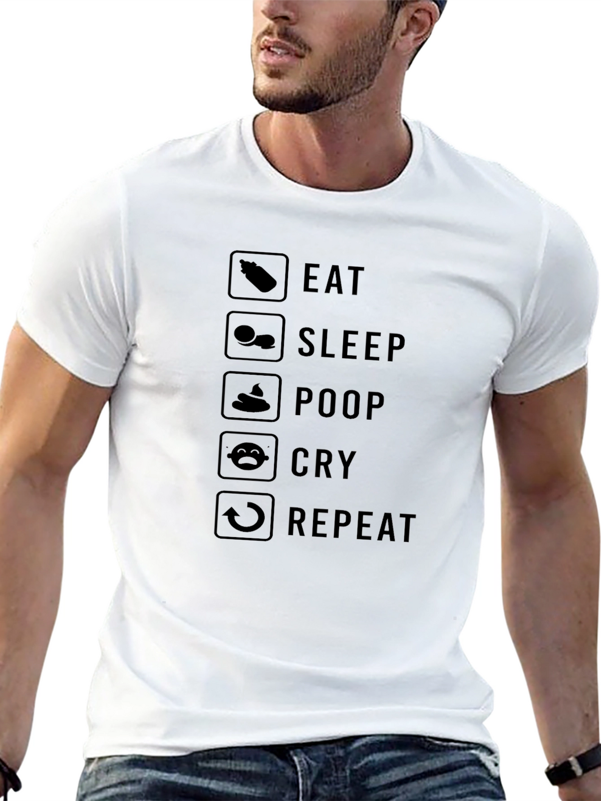 Eat Sleep Poop Cry Repeat Black Graphic T-Shirt
