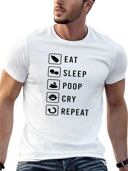 Eat Sleep Poop Cry Repeat Black Graphic T-Shirt