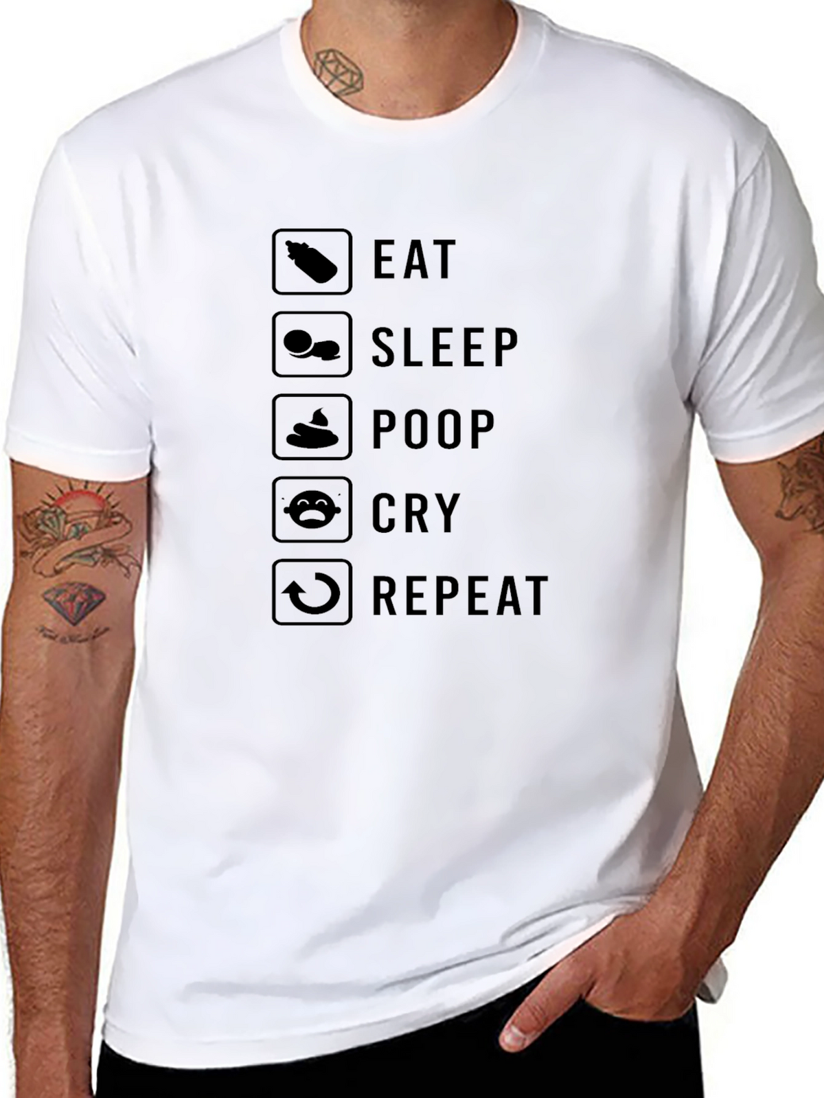 Eat Sleep Poop Cry Repeat Black Graphic T-Shirt