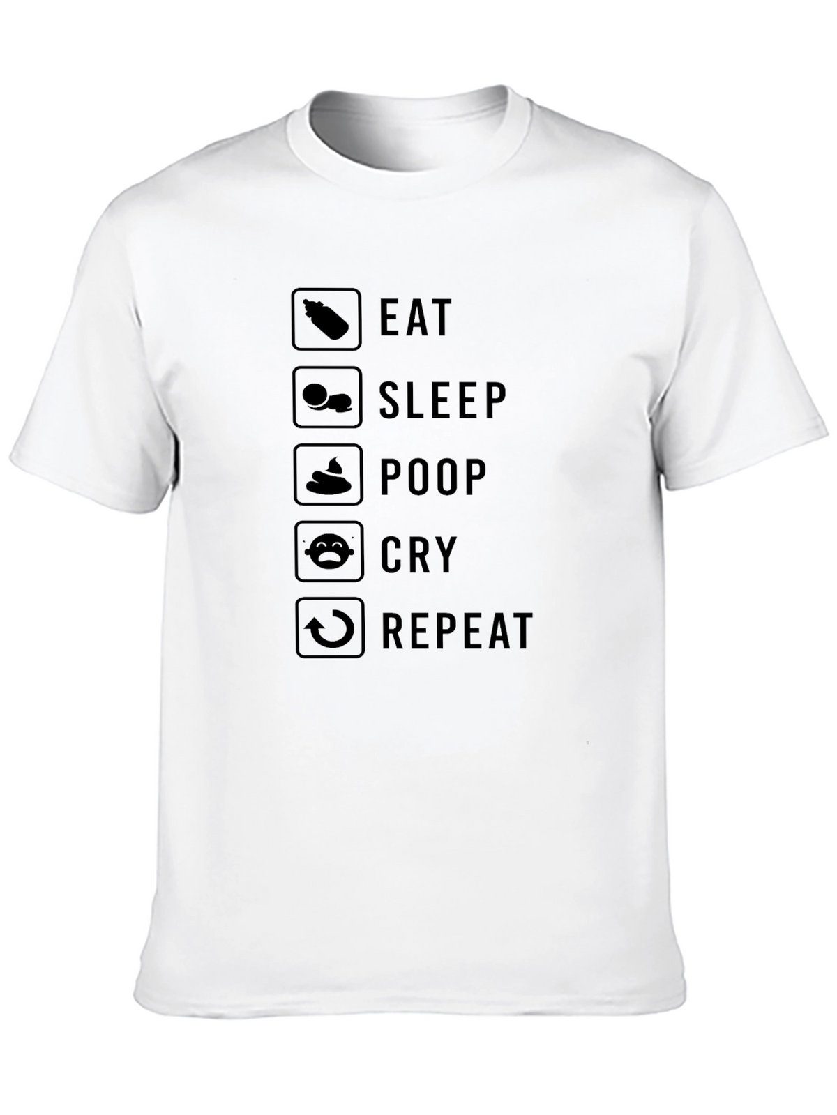 Eat Sleep Poop Cry Repeat Black Graphic T-Shirt
