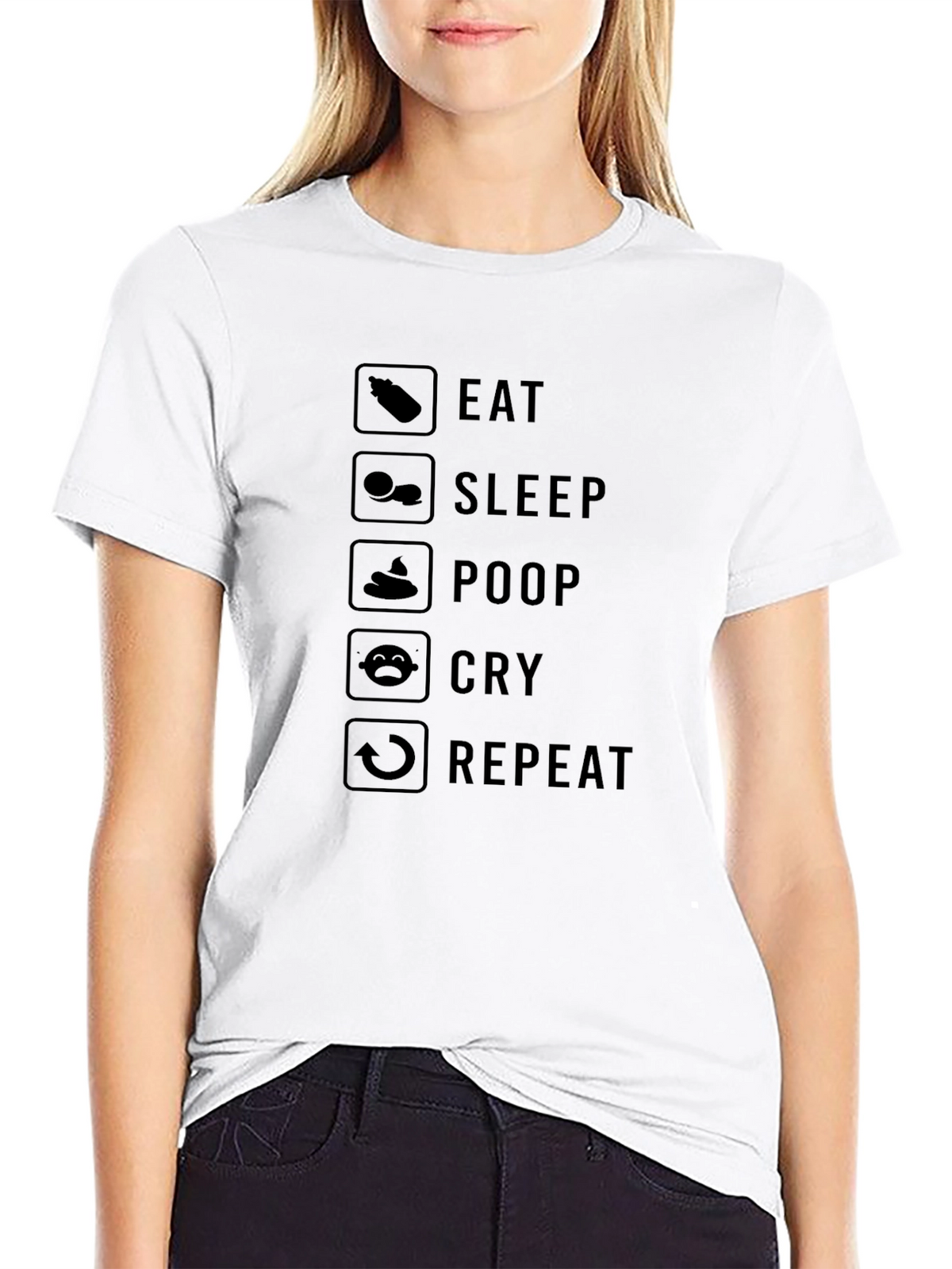 Eat Sleep Poop Cry Repeat Black Graphic T-Shirt
