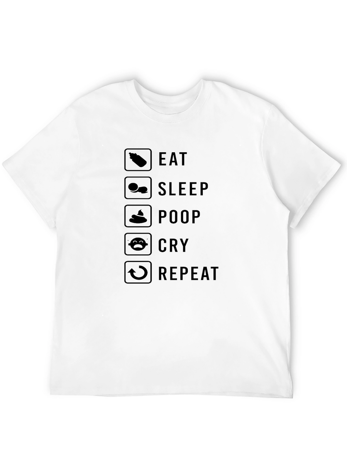 Eat Sleep Poop Cry Repeat Black Graphic T-Shirt