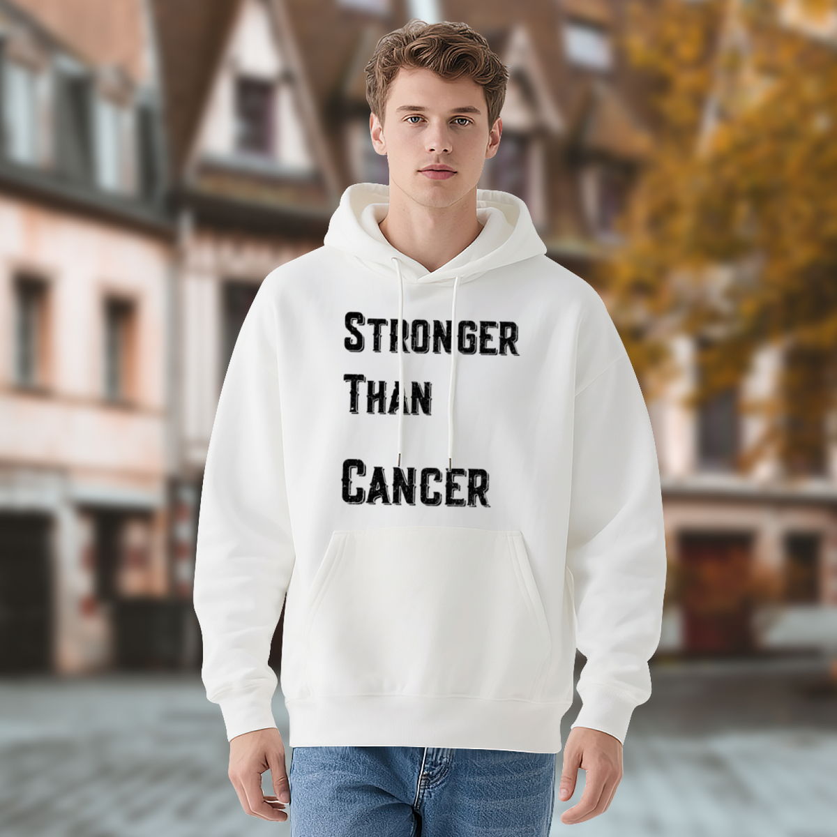 Encouraging Stronger Than Cancer White Hoodie, Unisex Soft Support Pullover
