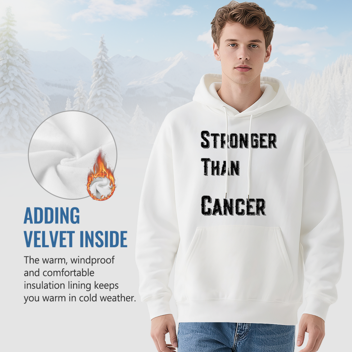 Encouraging Stronger Than Cancer White Hoodie, Unisex Soft Support Pullover