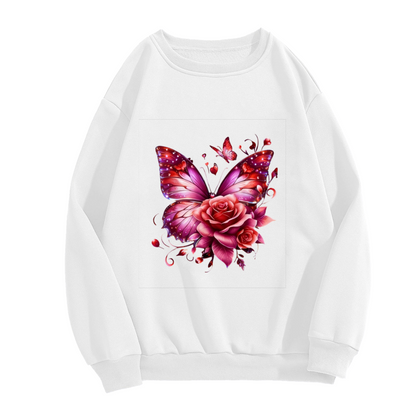 Romantic Red Butterfly With Rose Floral Crewneck Sweatshirt