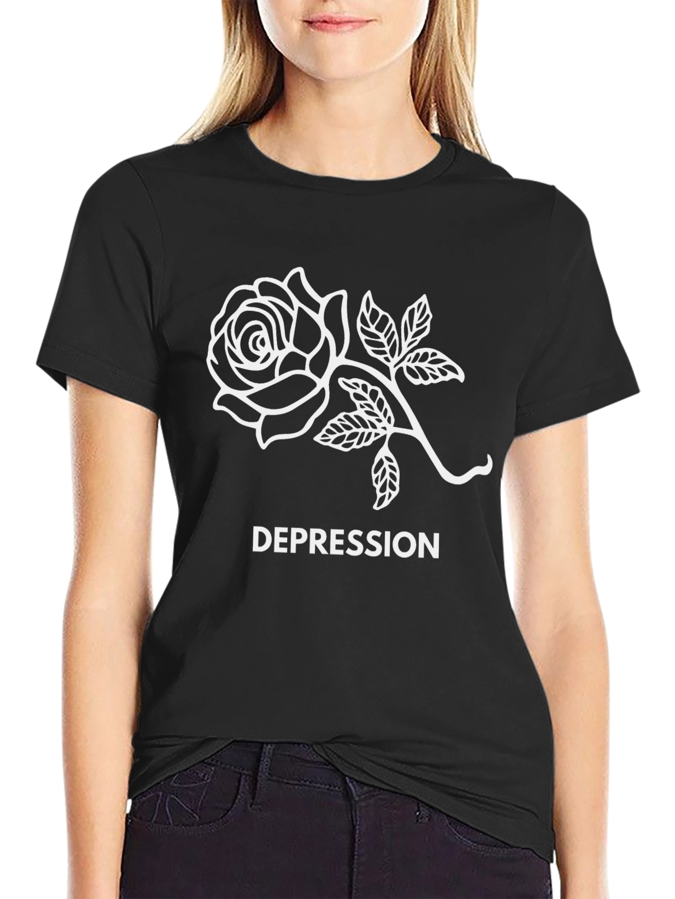 Rose Depression Graphic T-Shirt - Black