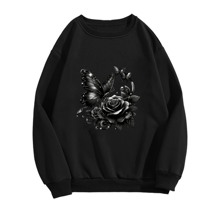 Dark Gothic Black Butterfly & Rose Art Crewneck Sweatshirt