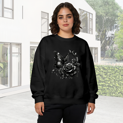 Dark Gothic Black Butterfly & Rose Art Crewneck Sweatshirt
