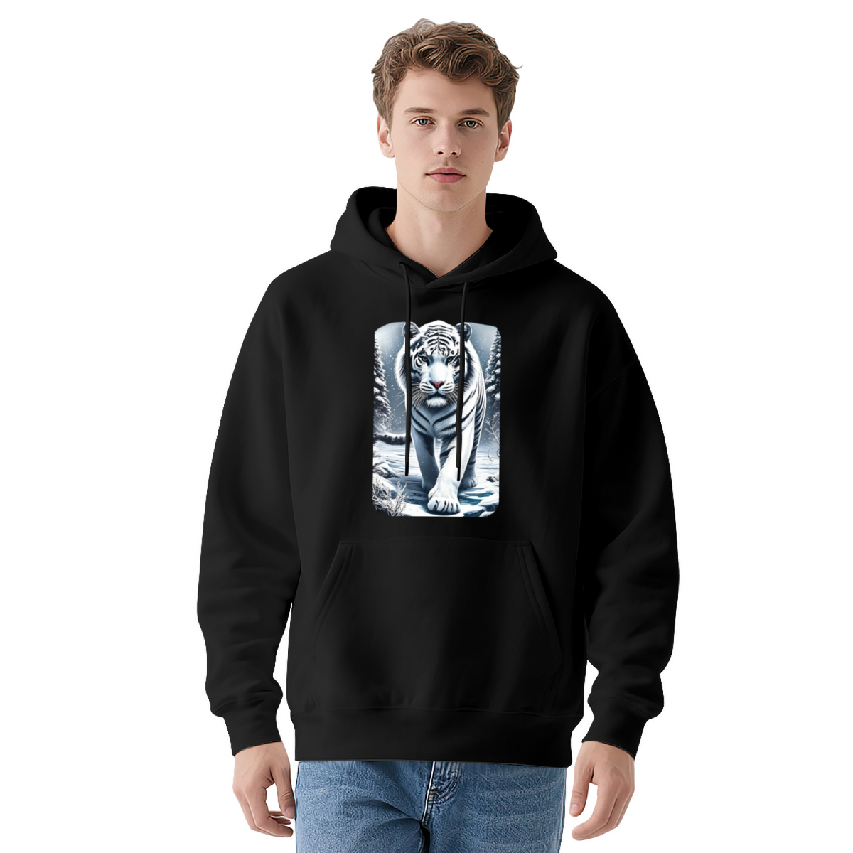 Majestic White Tiger Winter Wildlife Art Hoodie