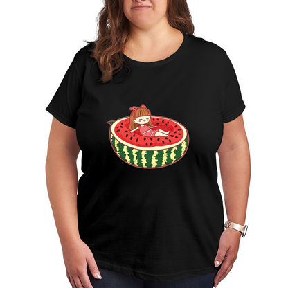 Cute Cartoon Girl Chilling Inside Watermelon Summer Tee