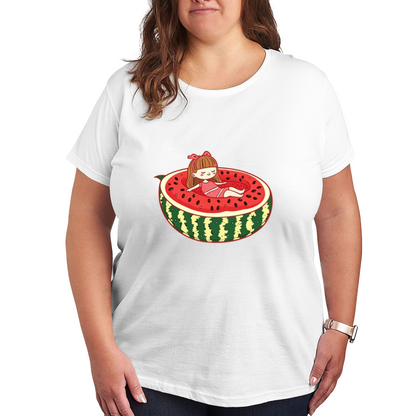 Cute Cartoon Girl Chilling Inside Watermelon Summer Tee