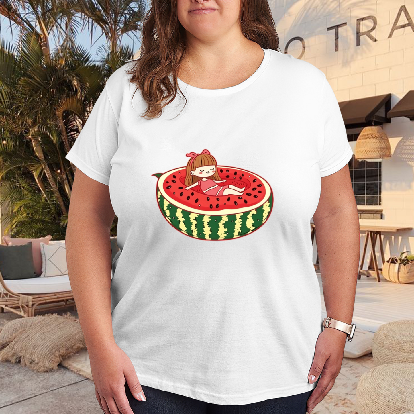 Cute Cartoon Girl Chilling Inside Watermelon Summer Tee