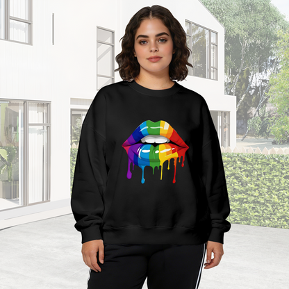 Dripping Rainbow Lips Graphic Crewneck Sweatshirt