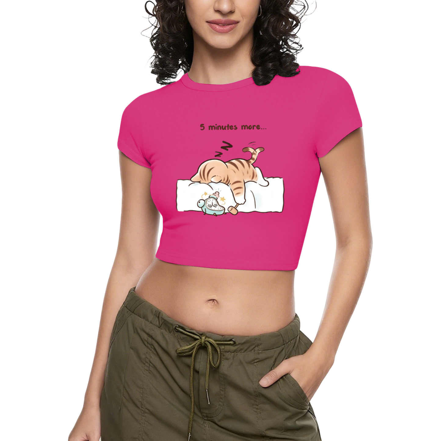 Sleepy Lazy Orange Cat Grey Cute Crop Top