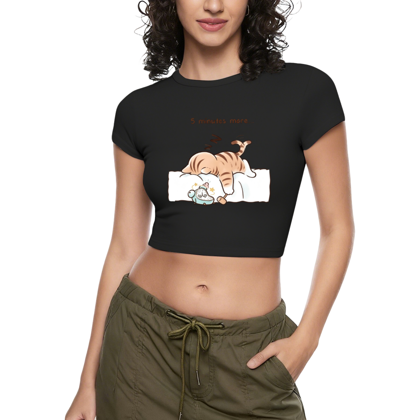 Sleepy Lazy Orange Cat Grey Cute Crop Top
