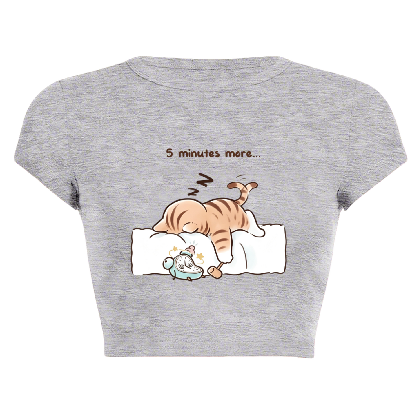 Sleepy Lazy Orange Cat Grey Cute Crop Top