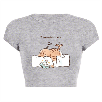 Sleepy Lazy Orange Cat Grey Cute Crop Top