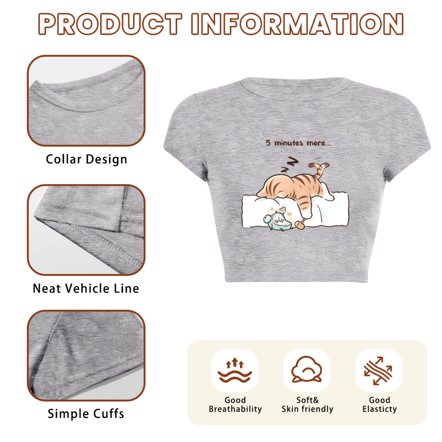 Sleepy Lazy Orange Cat Grey Cute Crop Top