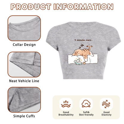 Sleepy Lazy Orange Cat Grey Cute Crop Top