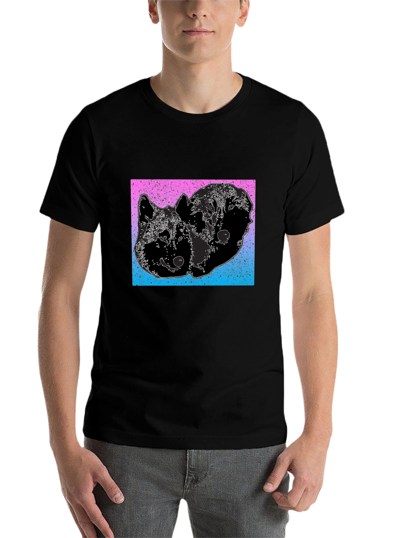 Two Wolves Graphic Tee - Gradient Background